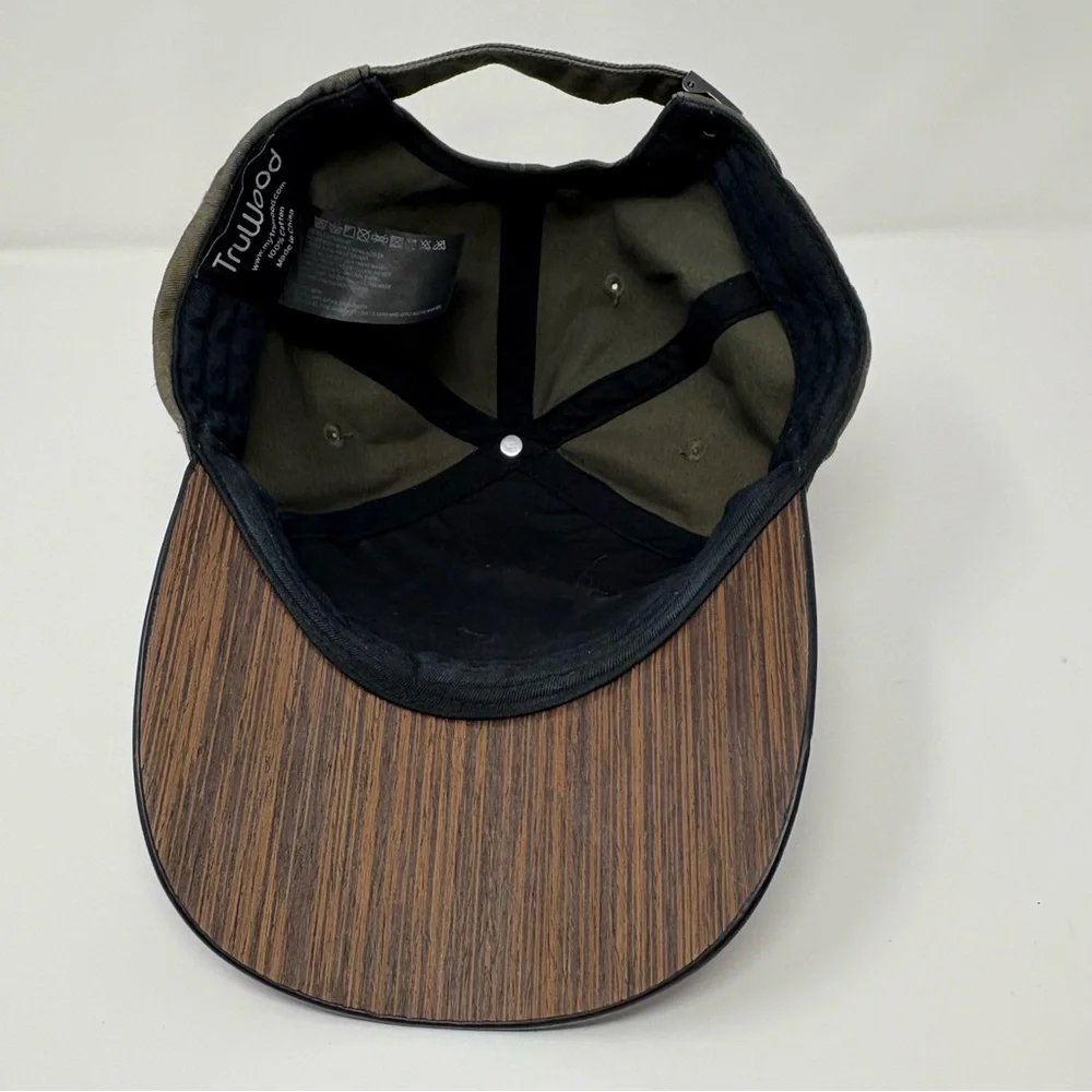 TruWood Wooden Brim Baseball Hat cap Adjustable One Size Green Brown 100% Cotton - Picture 11 of 12
